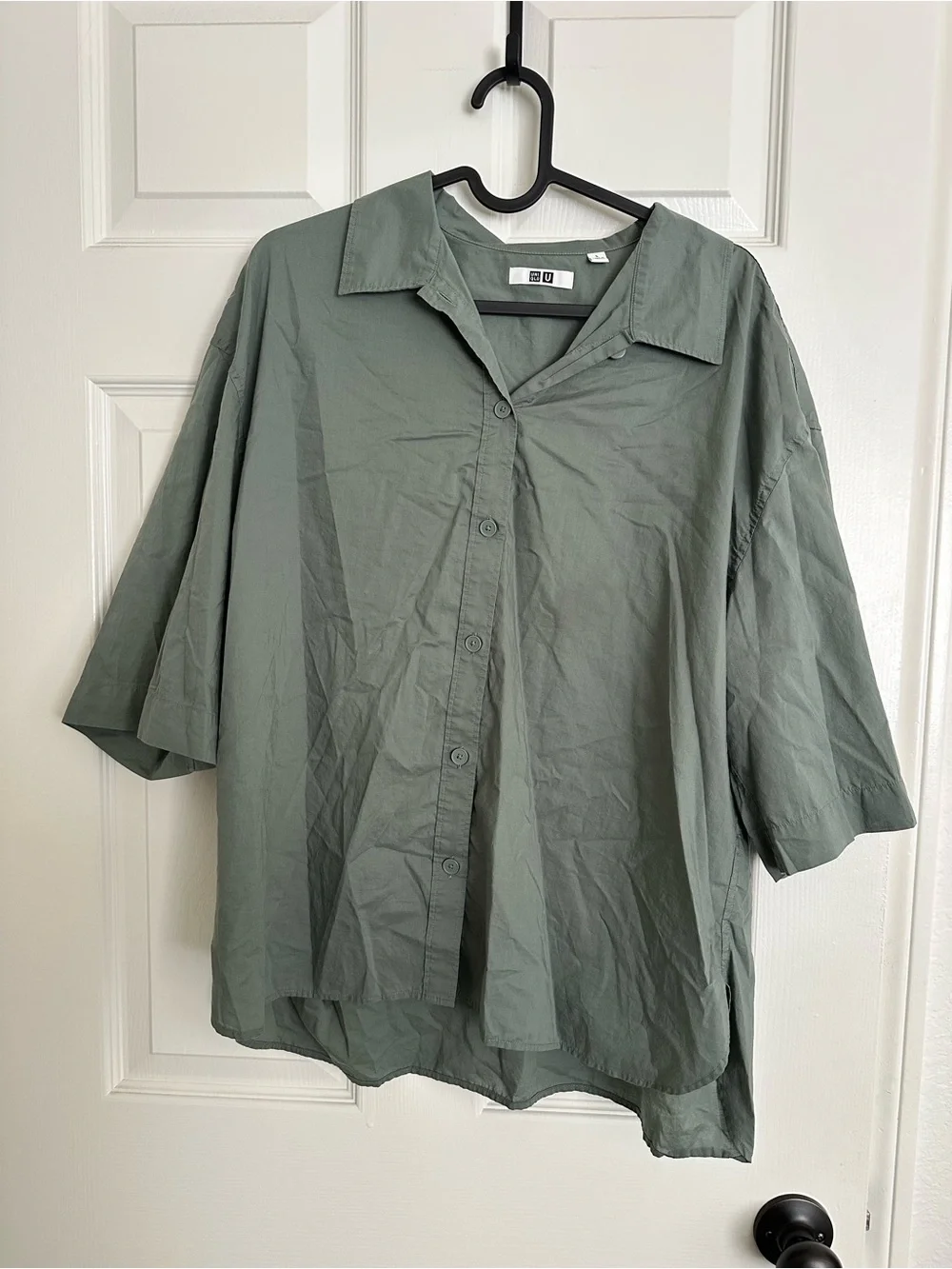 UNIQLO U Women’s Oversized Half-Sleeve Shirt Green L - Picture 2 of 7